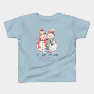 Tis' The Season To Be Freezin' Watercolor Snowmen Sweet Christmas Kids T-Shirt